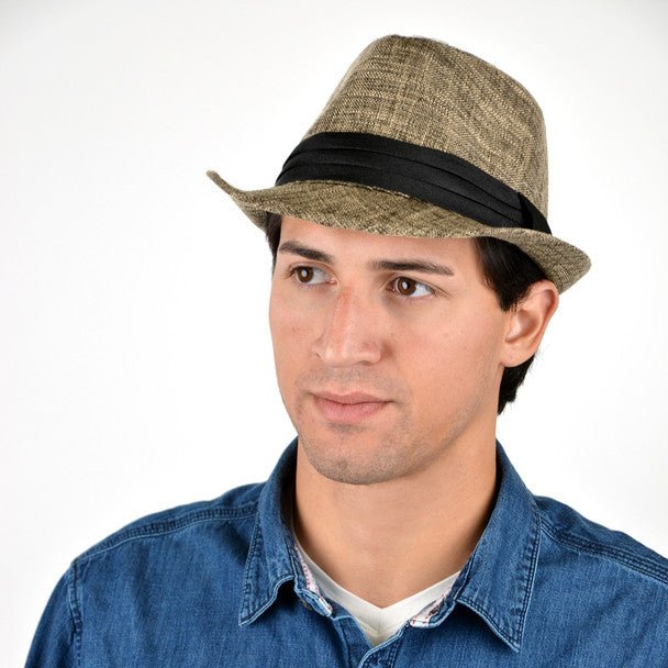Fall/Winter Light Brown Trilby Fedora Hat with Black Band Trim - H1805023 - Bundle Bus
