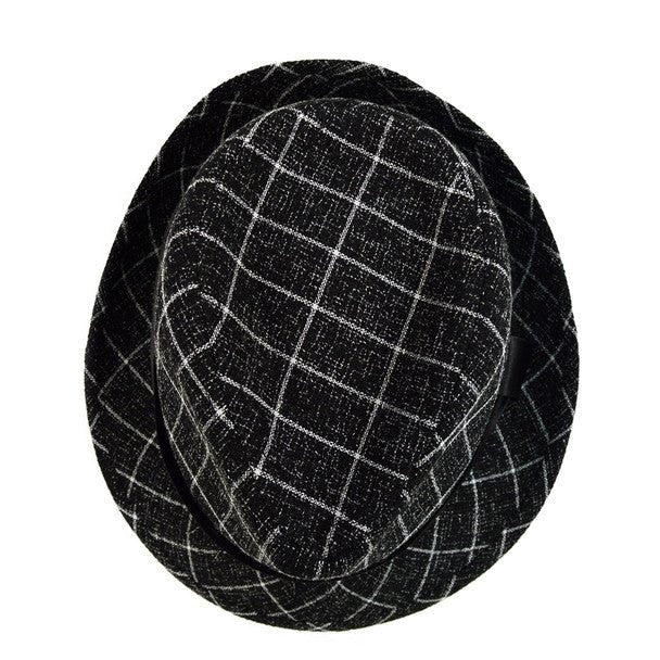 Fall/Winter Plaid Trilby Fedora Hat with Black Band Trim - H1805021 - Bundle Bus