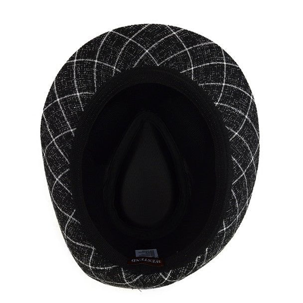 Fall/Winter Plaid Trilby Fedora Hat with Black Band Trim - H1805021 - Bundle Bus