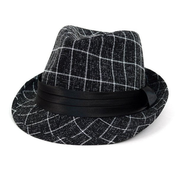 Fall/Winter Plaid Trilby Fedora Hat with Black Band Trim - H1805021 - Bundle Bus