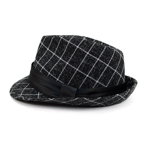 Fall/Winter Plaid Trilby Fedora Hat with Black Band Trim - H1805021 - Bundle Bus