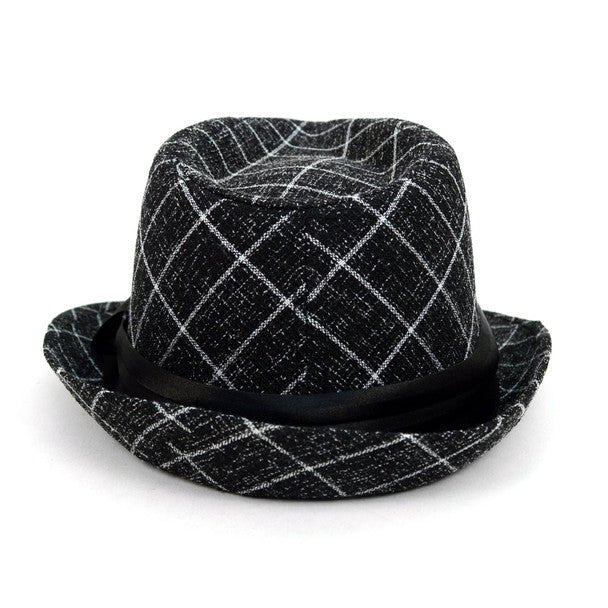 Fall/Winter Plaid Trilby Fedora Hat with Black Band Trim - H1805021 - Bundle Bus