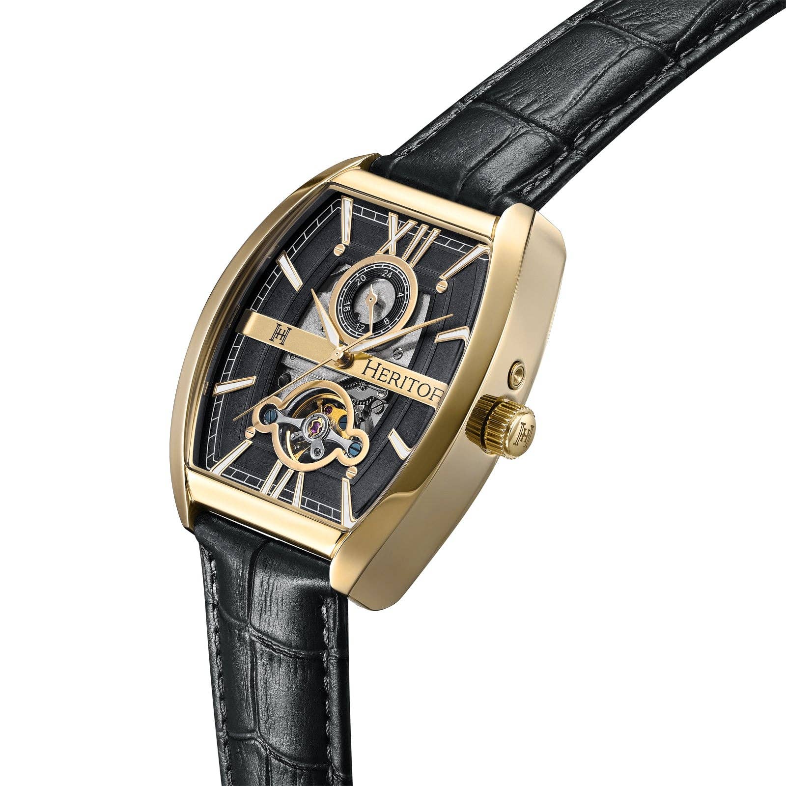 Heritor Automatic Masterson Semi-Skeleton Leather-Band Watch