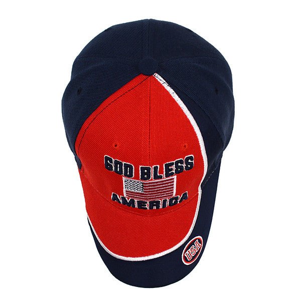 "God Bless America" Red & Navy 3D Embroidered Baseball Cap, Hat EBC10298 - Bundle Bus