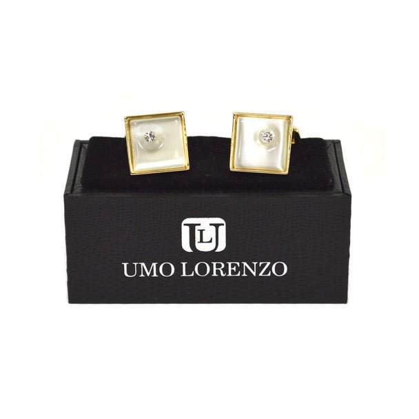 Gold-tone Crystal Black Stone Square Brass Cufflinks - Bundle Bus