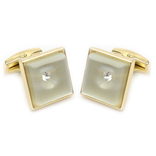 Gold-tone Crystal Black Stone Square Brass Cufflinks - Bundle Bus