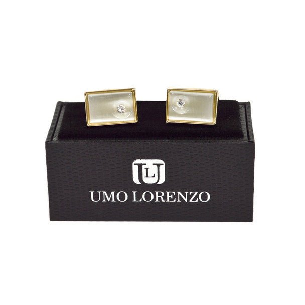 Gold-tone Crystal White Stone Rectangle Brass Cufflinks - Bundle Bus