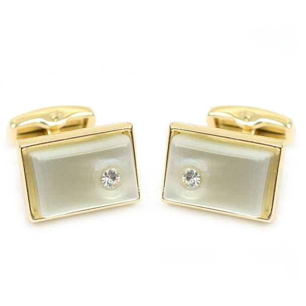 Gold-tone Crystal White Stone Rectangle Brass Cufflinks - Bundle Bus