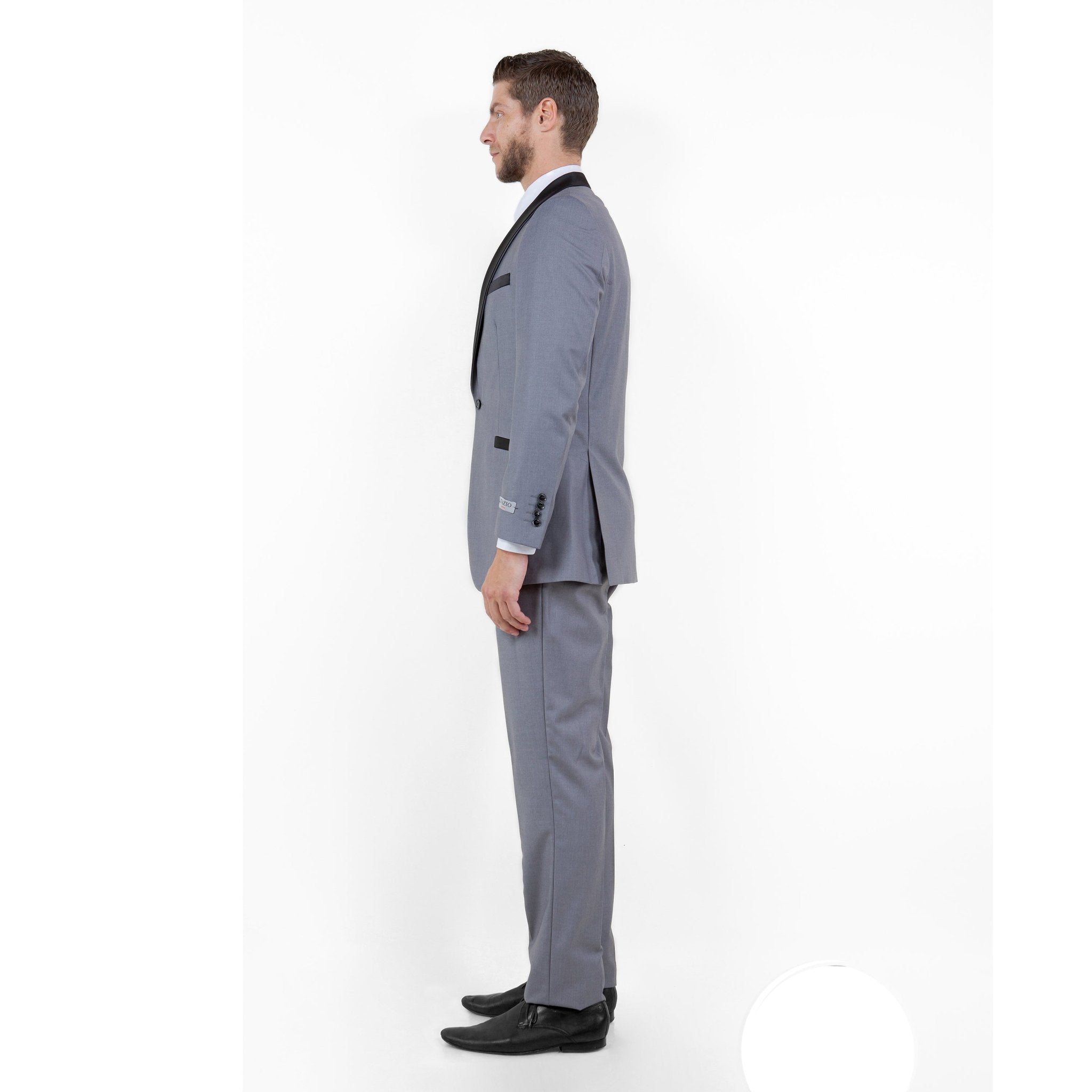 Gray / Black Solid with Black Shawl Collar Trim 2 - PC Slim Fit Suits - Bundle Bus
