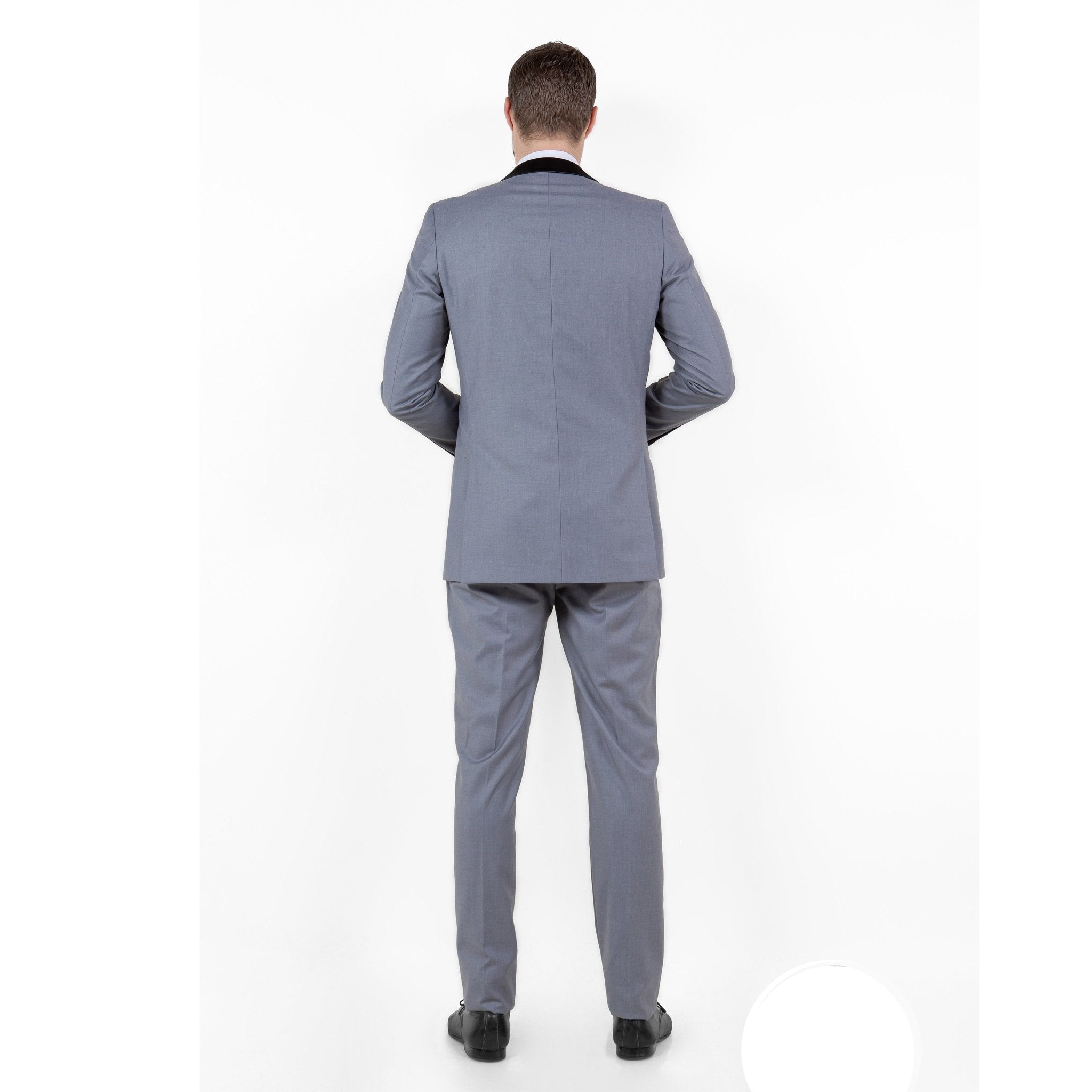 Gray / Black Solid with Black Shawl Collar Trim 2 - PC Slim Fit Suits - Bundle Bus