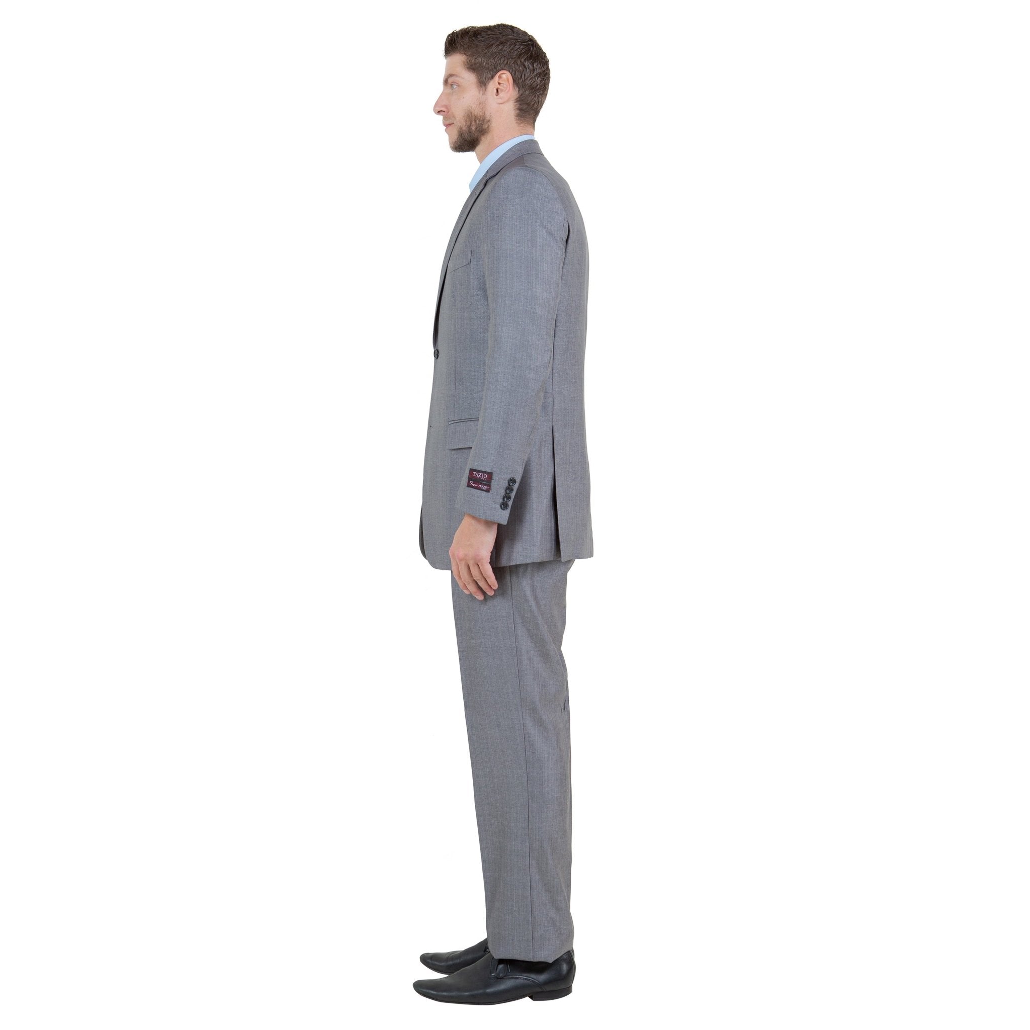 Gray Solid Shiny Sharkskin 3 - PC Regular Modern Fit Suits - Bundle Bus