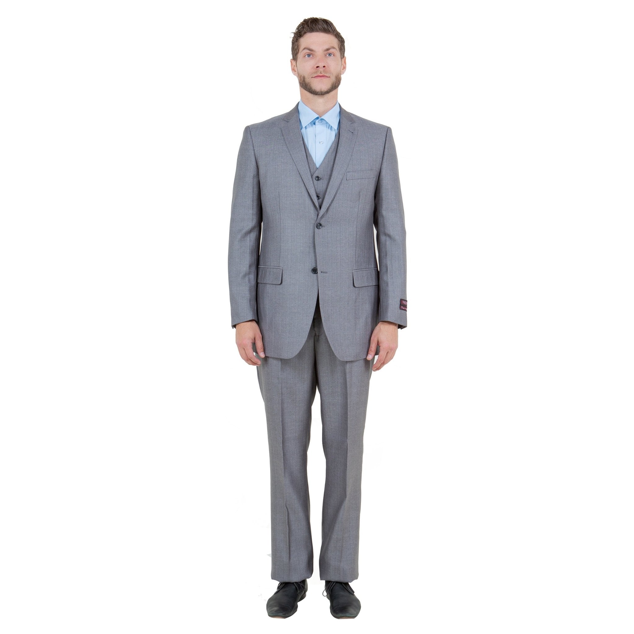 Gray Solid Shiny Sharkskin 3 - PC Regular Modern Fit Suits - Bundle Bus