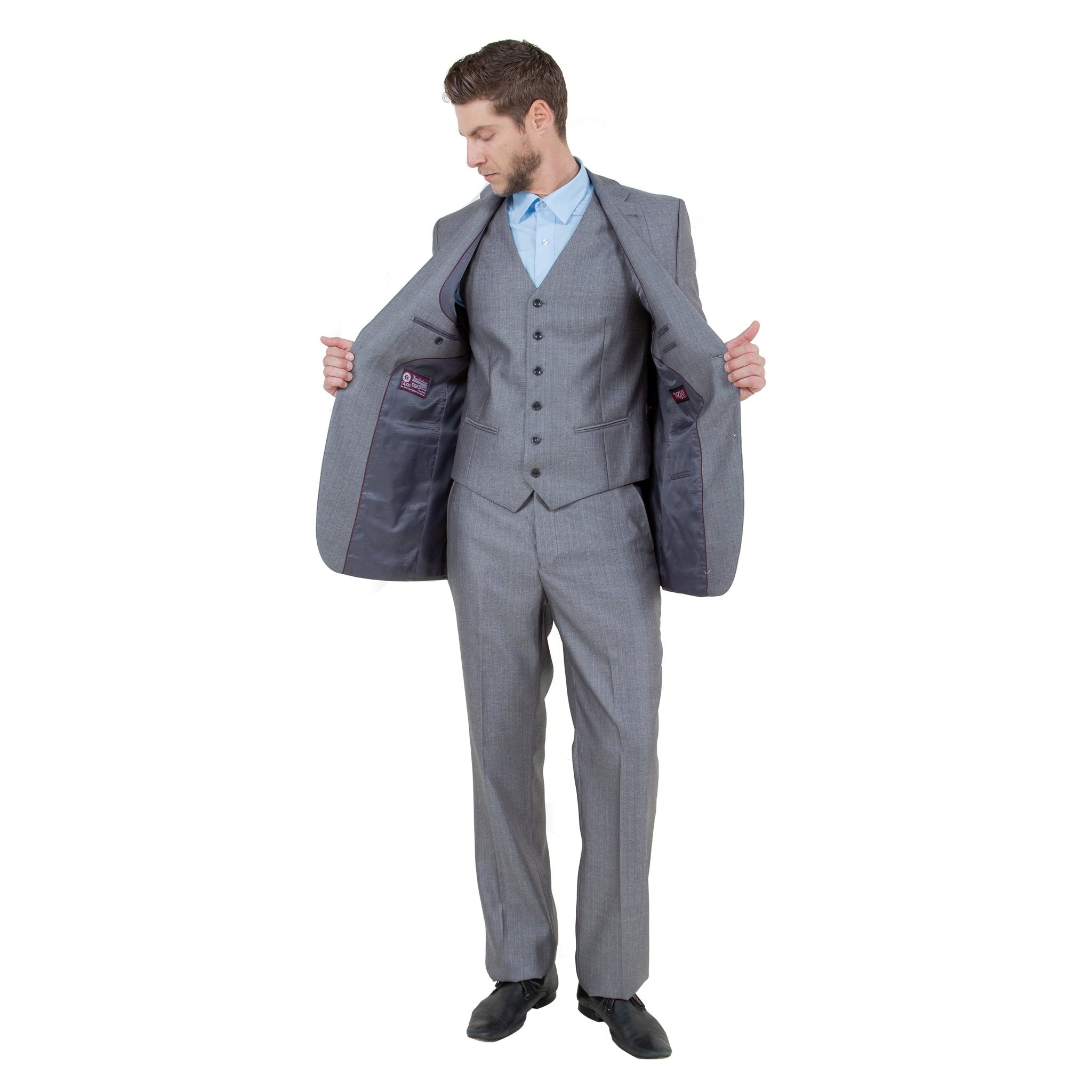 Gray Solid Shiny Sharkskin 3 - PC Regular Modern Fit Suits - Bundle Bus