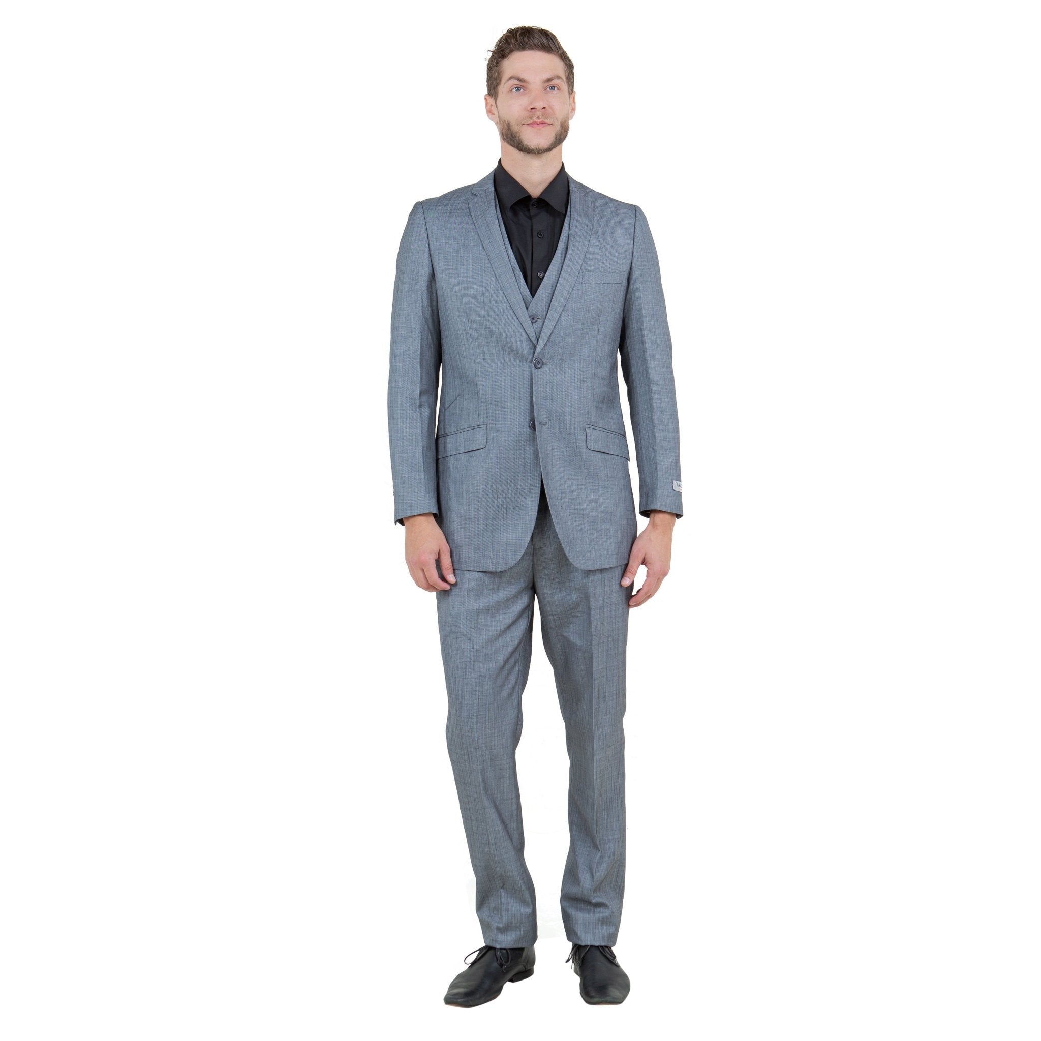 Grey Men's Slim - Fit 3 - Piece Sharkskin Suit - Bundle Bus