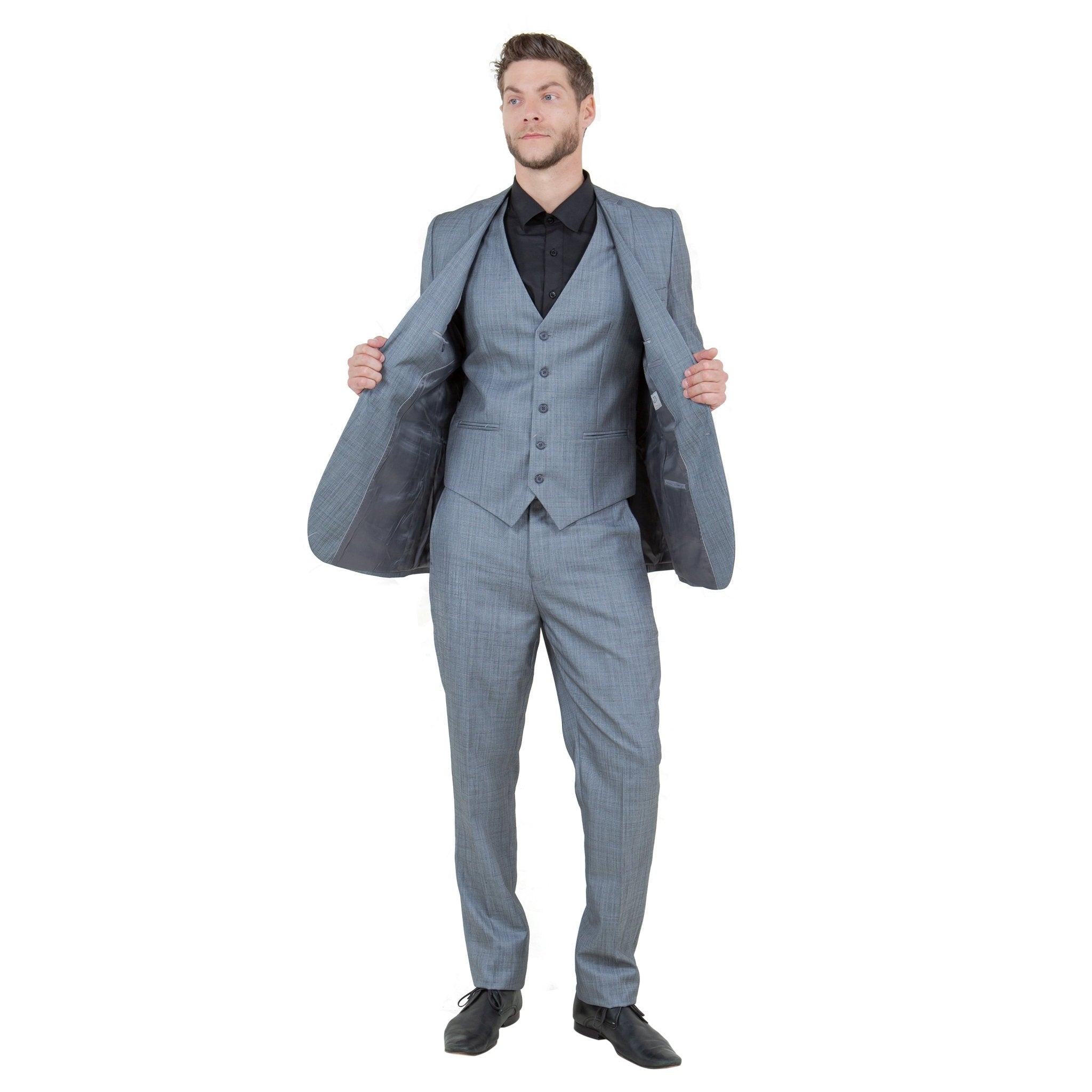 Grey Men's Slim - Fit 3 - Piece Sharkskin Suit - Bundle Bus
