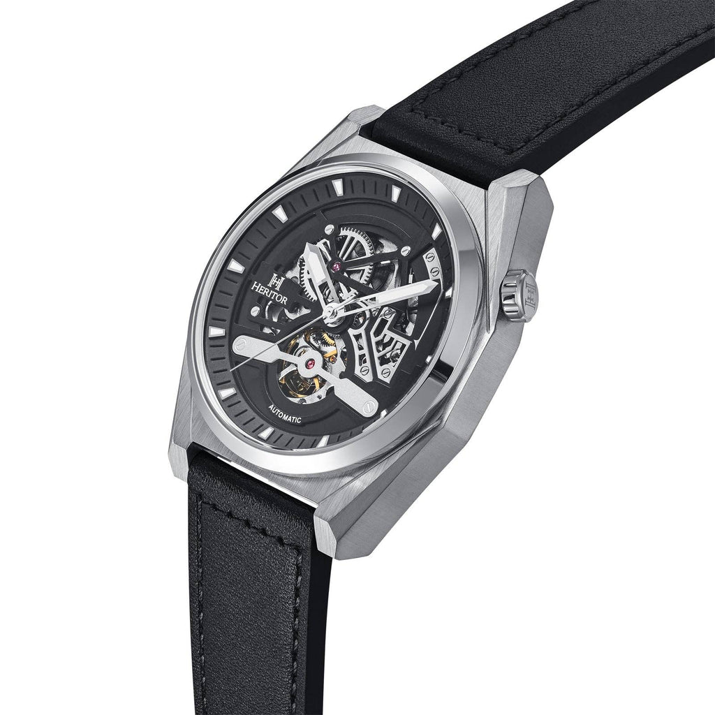 Heritor Automatic Amadeus Semi - Skeleton Leather - Band Watch - Bundle Bus