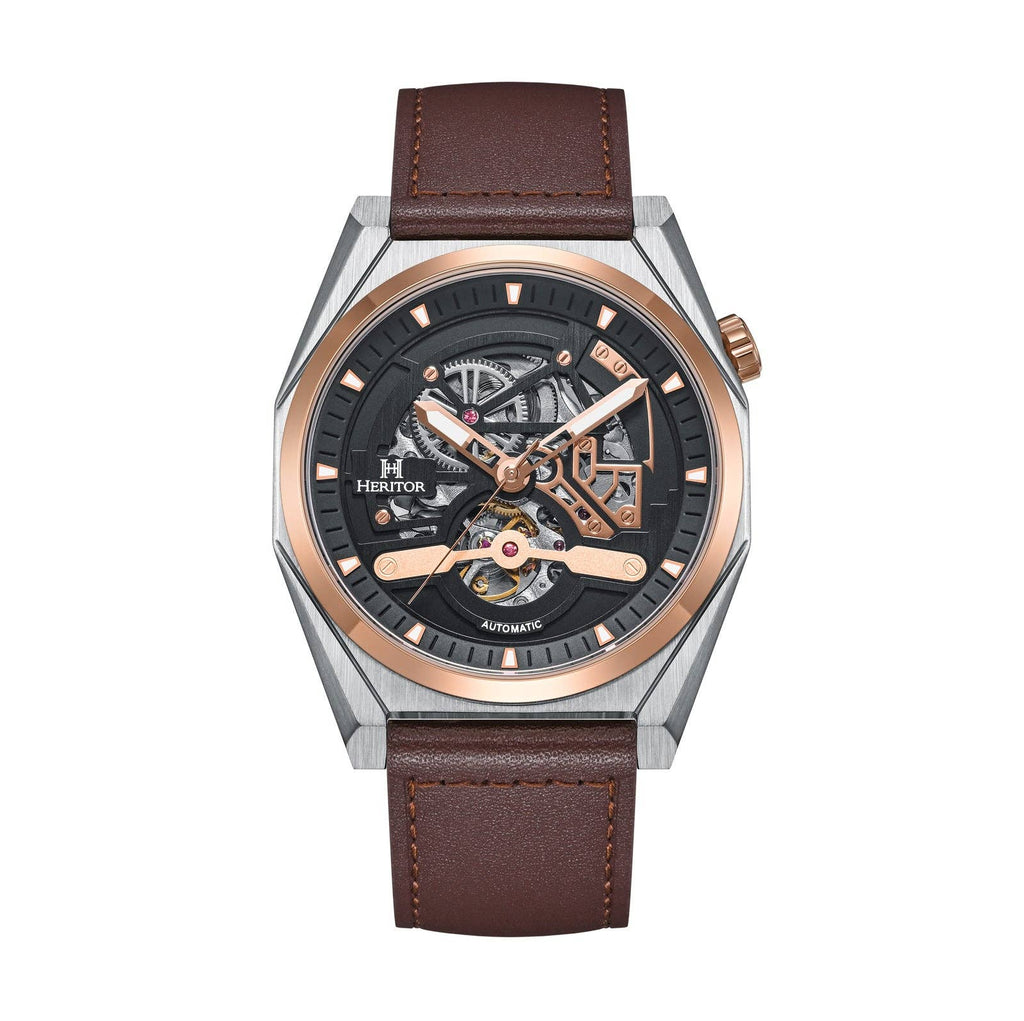 Heritor Automatic Amadeus Semi - Skeleton Leather - Band Watch - Bundle Bus