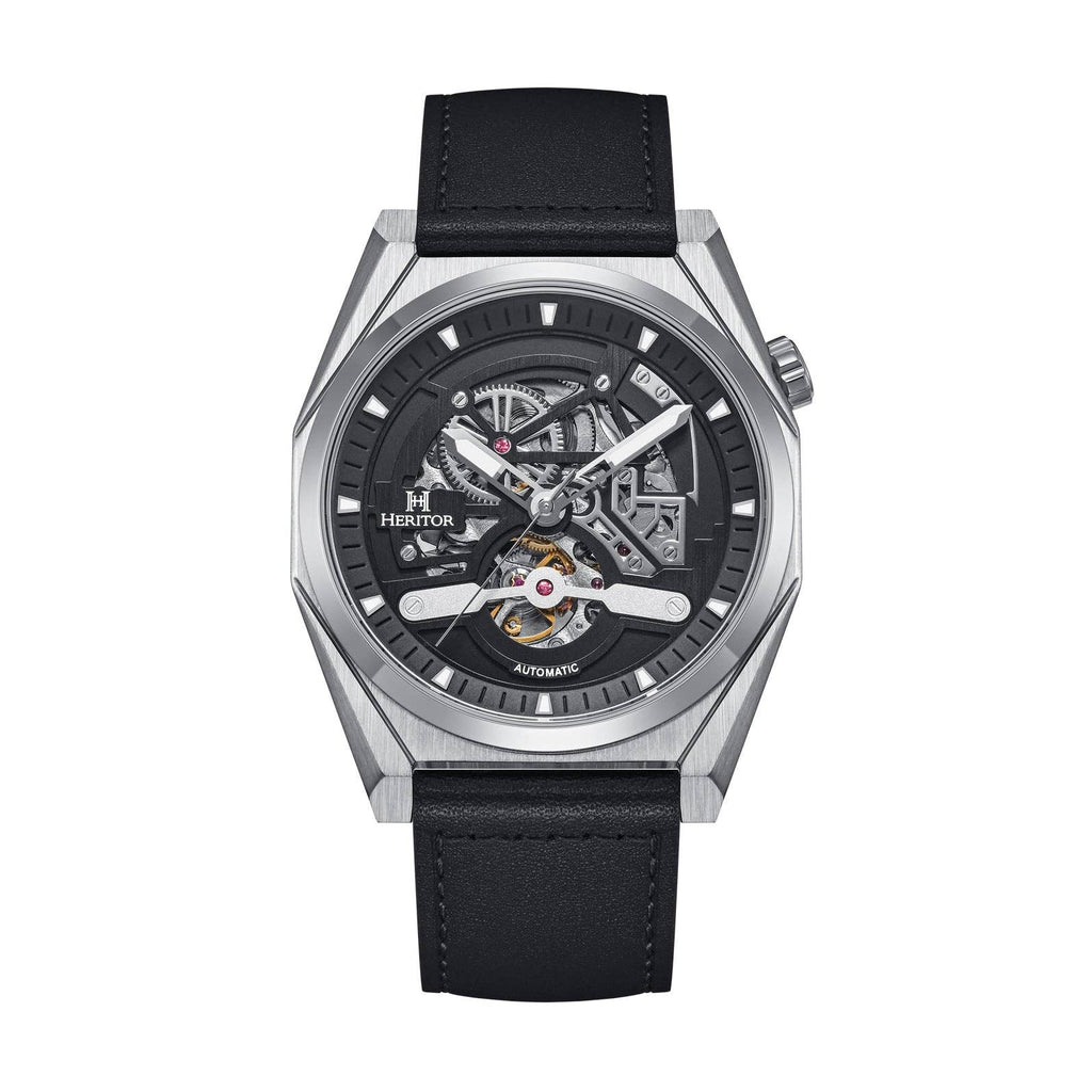 Heritor Automatic Amadeus Semi - Skeleton Leather - Band Watch - Bundle Bus