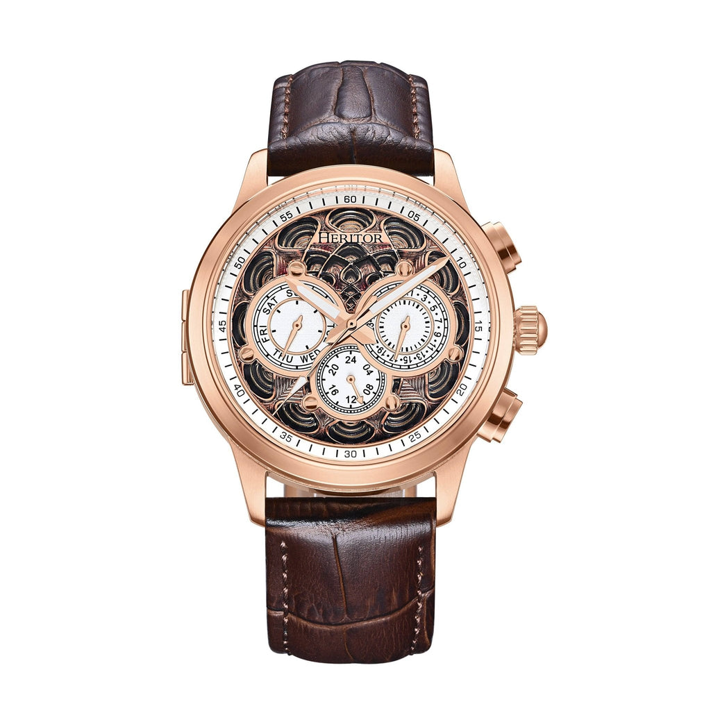 Heritor Automatic Apostle Leather Band Watch with Day/Date - Bundle Bus