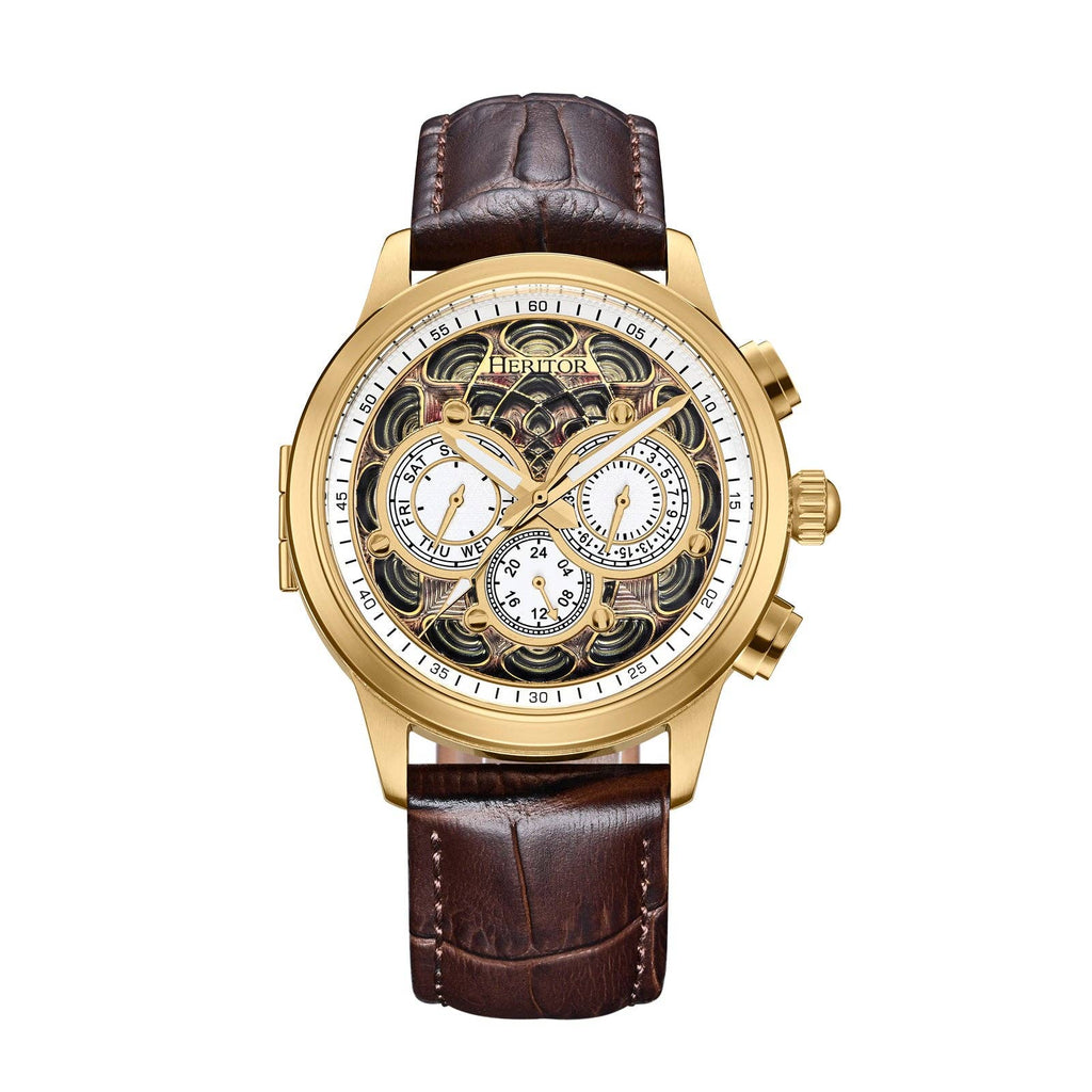 Heritor Automatic Apostle Leather Band Watch with Day/Date - Bundle Bus