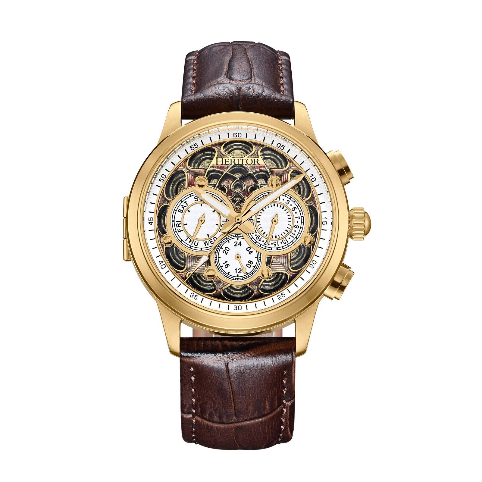 Heritor Automatic Apostle Leather Band Watch with Day/Date - Bundle Bus