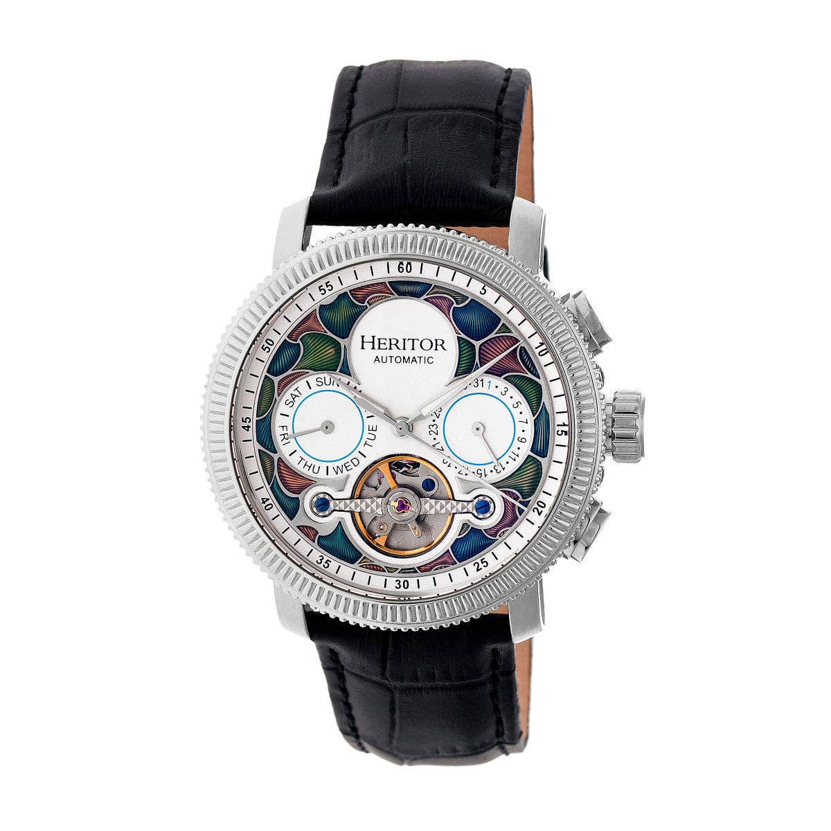 Heritor Automatic Aura Semi - Skeleton Leather - Band Watch - Bundle Bus