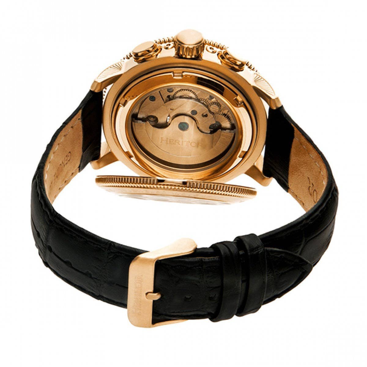 Heritor Automatic Aura Semi - Skeleton Leather - Band Watch - Bundle Bus