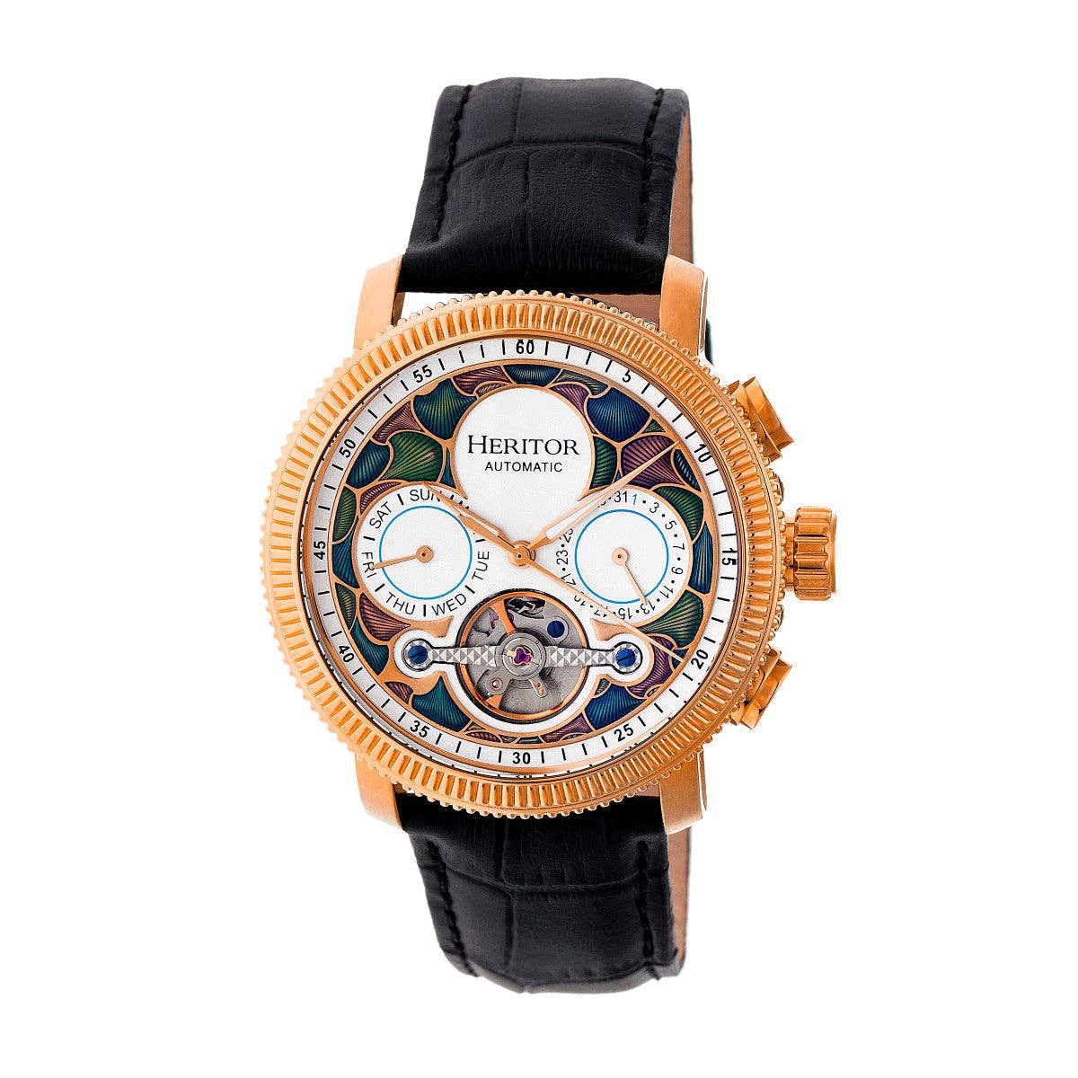 Heritor Automatic Aura Semi - Skeleton Leather - Band Watch - Bundle Bus