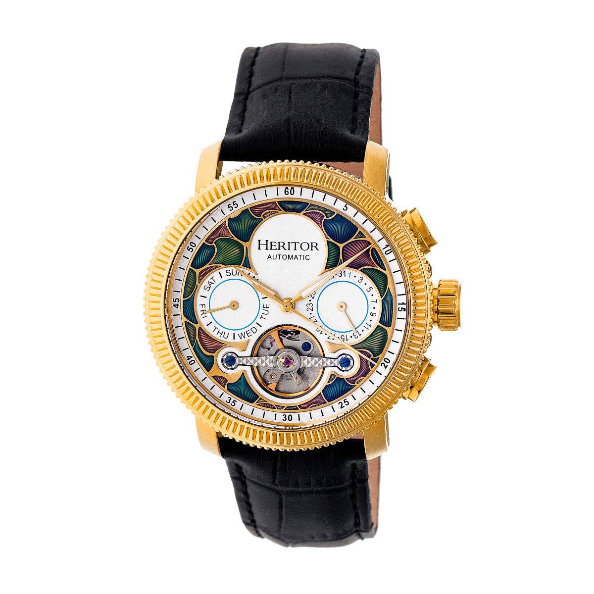 Heritor Automatic Aura Semi - Skeleton Leather - Band Watch - Bundle Bus