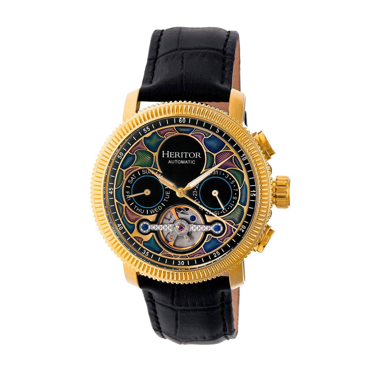 Heritor Automatic Aura Semi - Skeleton Leather - Band Watch - Bundle Bus