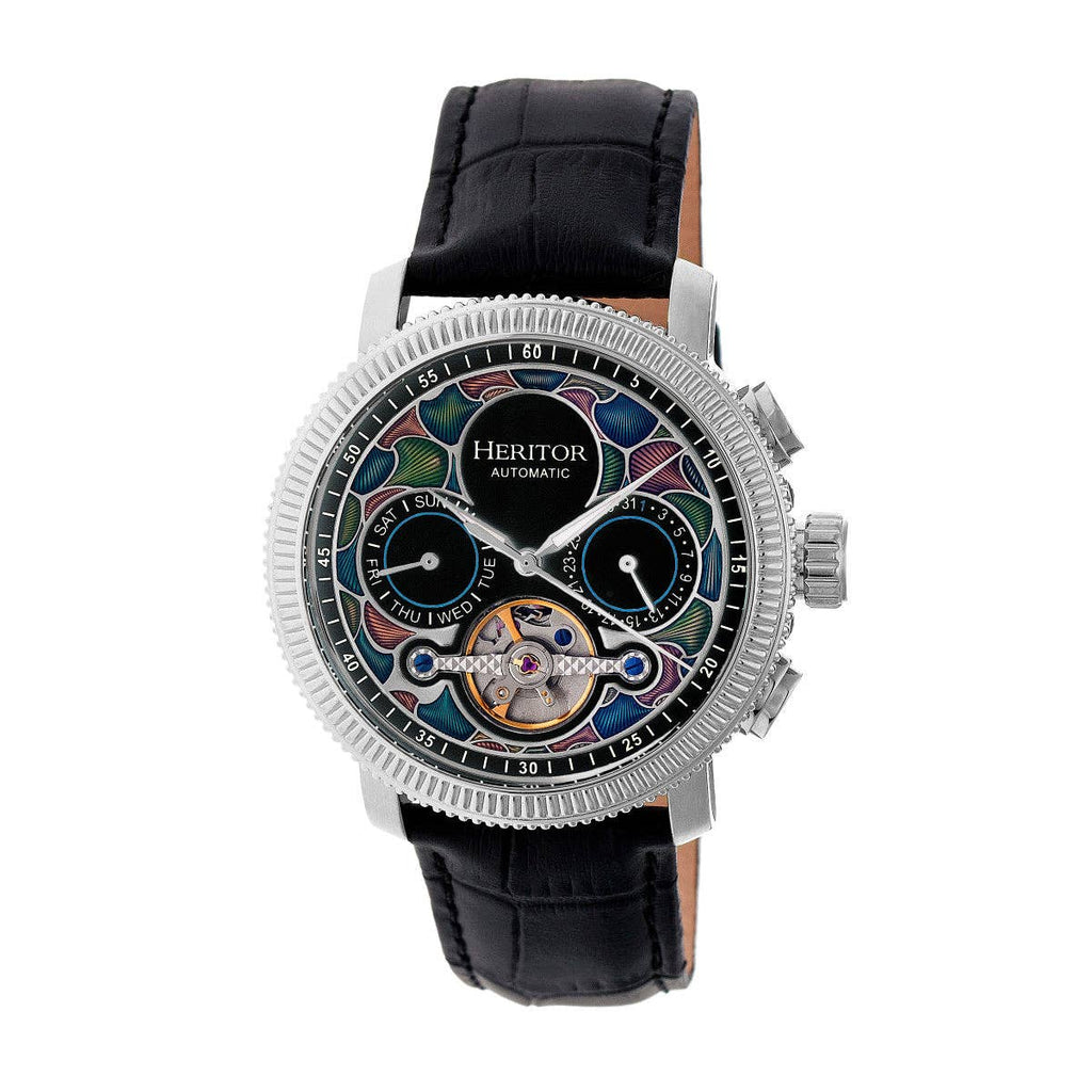 Heritor Automatic Aura Semi - Skeleton Leather - Band Watch - Bundle Bus