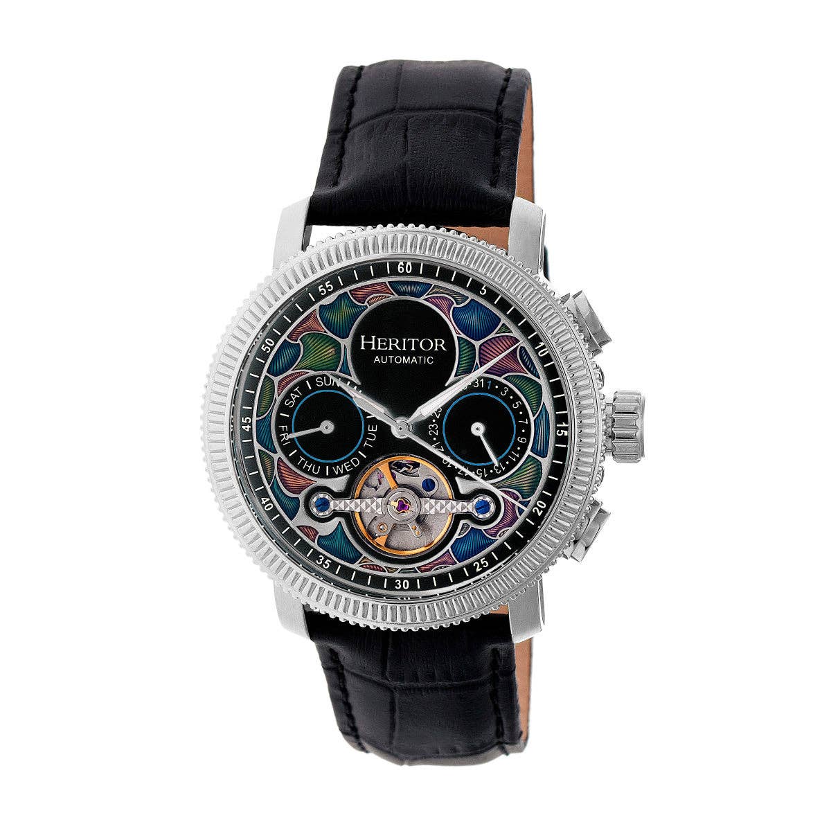 Heritor Automatic Aura Semi - Skeleton Leather - Band Watch - Bundle Bus