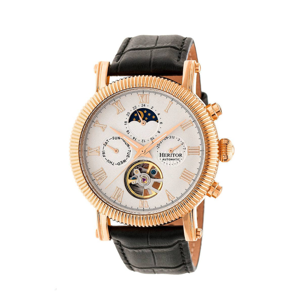 Heritor Automatic Winston Semi - Skeleton Leather - Band Watch - Bundle Bus
