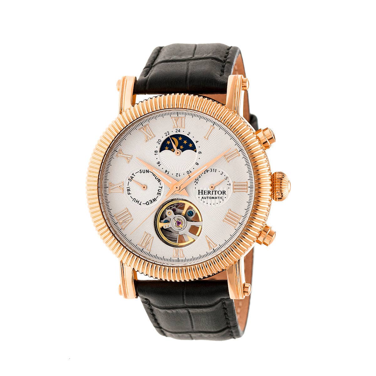 Heritor Automatic Winston Semi - Skeleton Leather - Band Watch - Bundle Bus