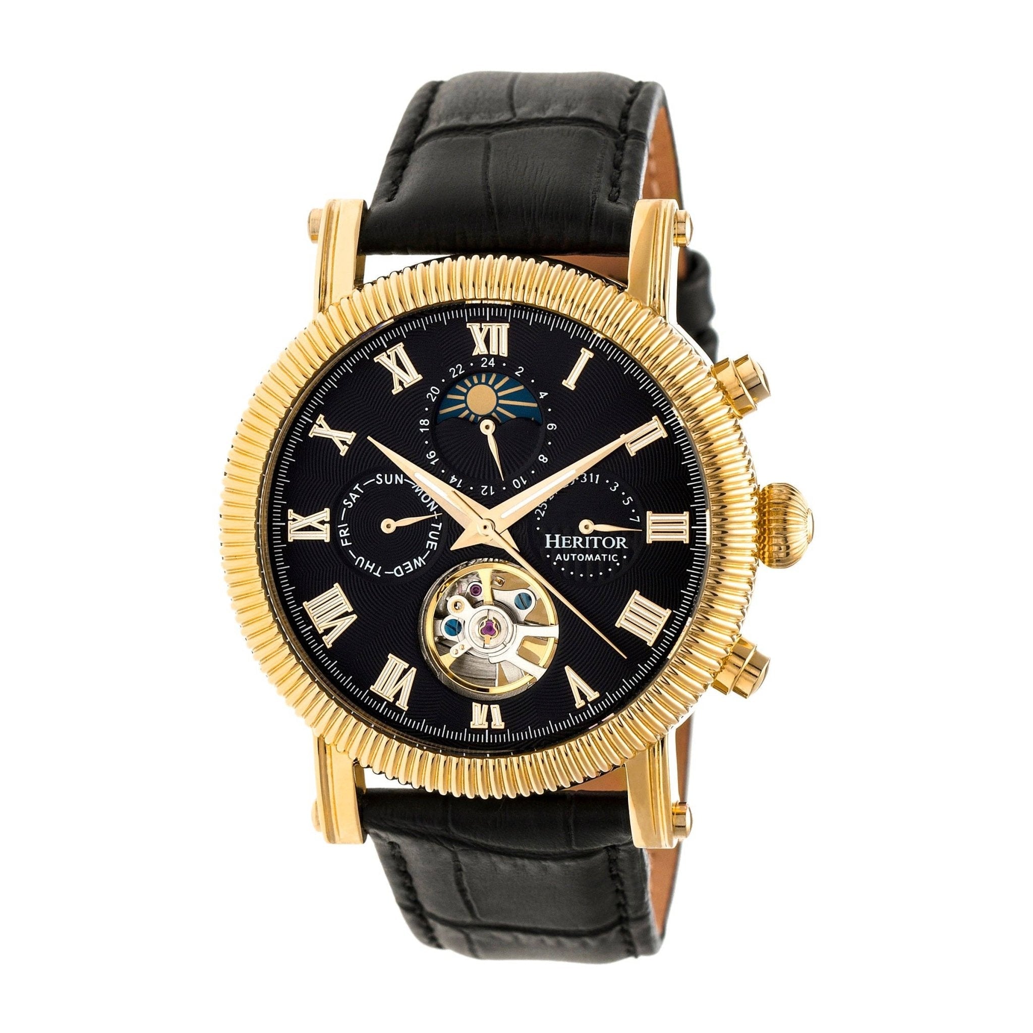 Heritor Automatic Winston Semi - Skeleton Leather - Band Watch - Bundle Bus