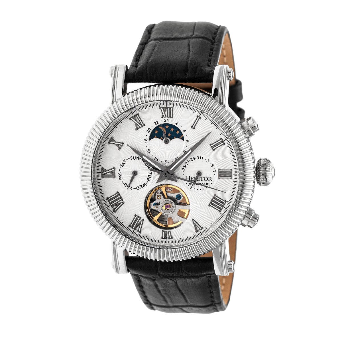 Heritor Automatic Winston Semi - Skeleton Leather - Band Watch - Bundle Bus
