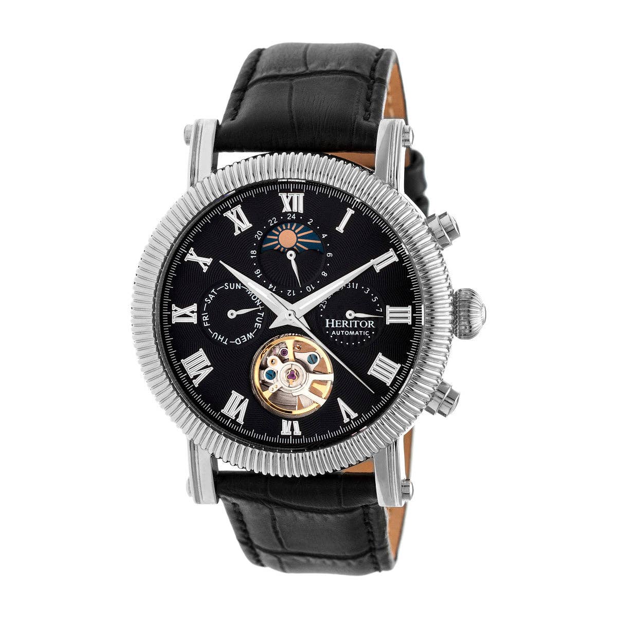 Heritor Automatic Winston Semi - Skeleton Leather - Band Watch - Bundle Bus