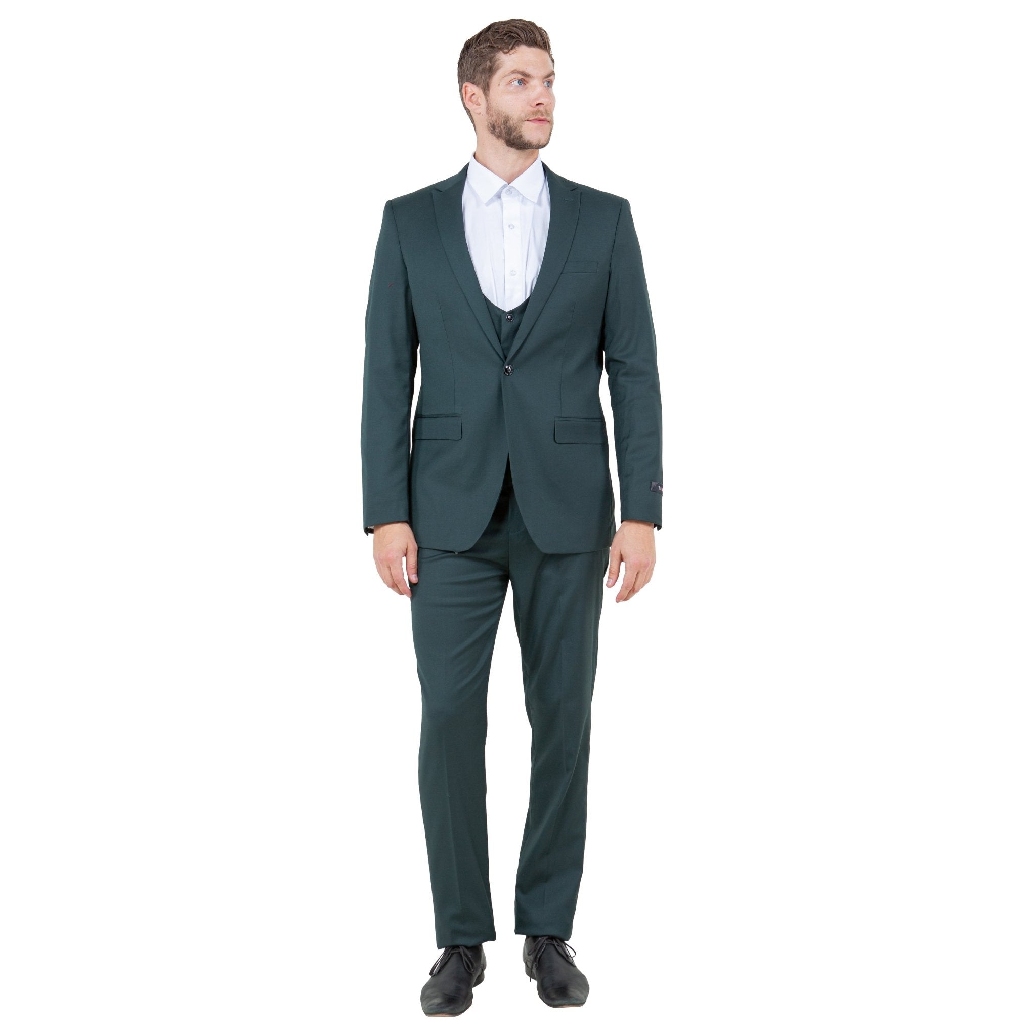 Hunter Green Men's Ultra Slim - Fit 3pc Suit w/ Expandable Waistband - Bundle Bus