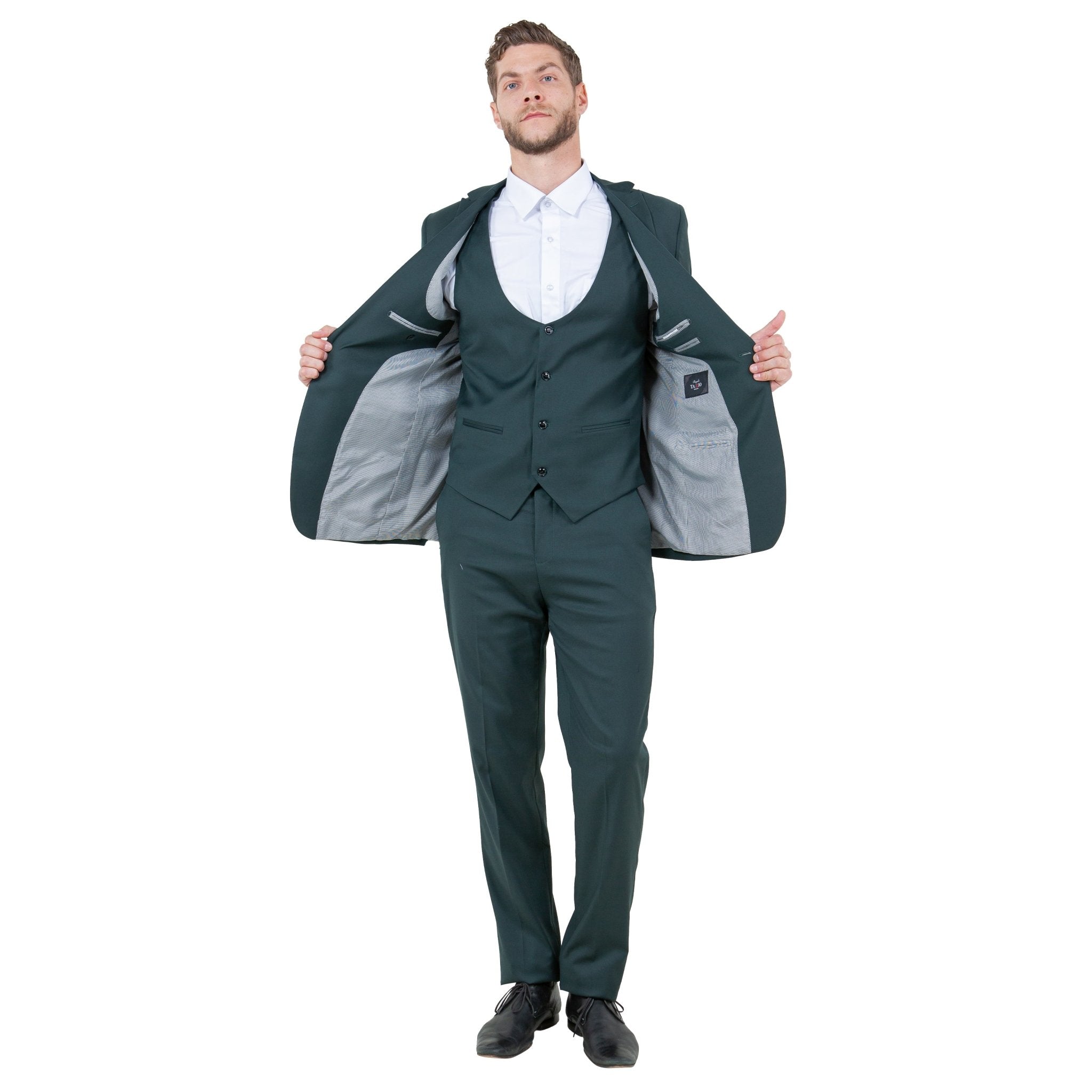 Hunter Green Men's Ultra Slim - Fit 3pc Suit w/ Expandable Waistband - Bundle Bus