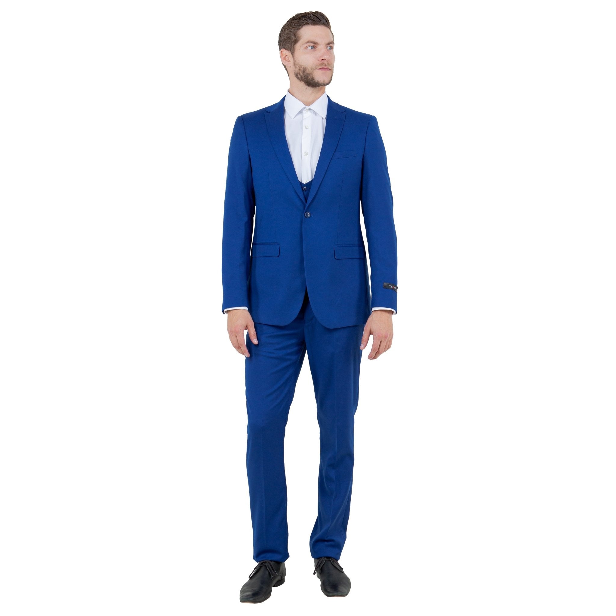 Indigo Men's Ultra Slim - Fit 3pc Suit w/ Expandable Waistband - Bundle Bus
