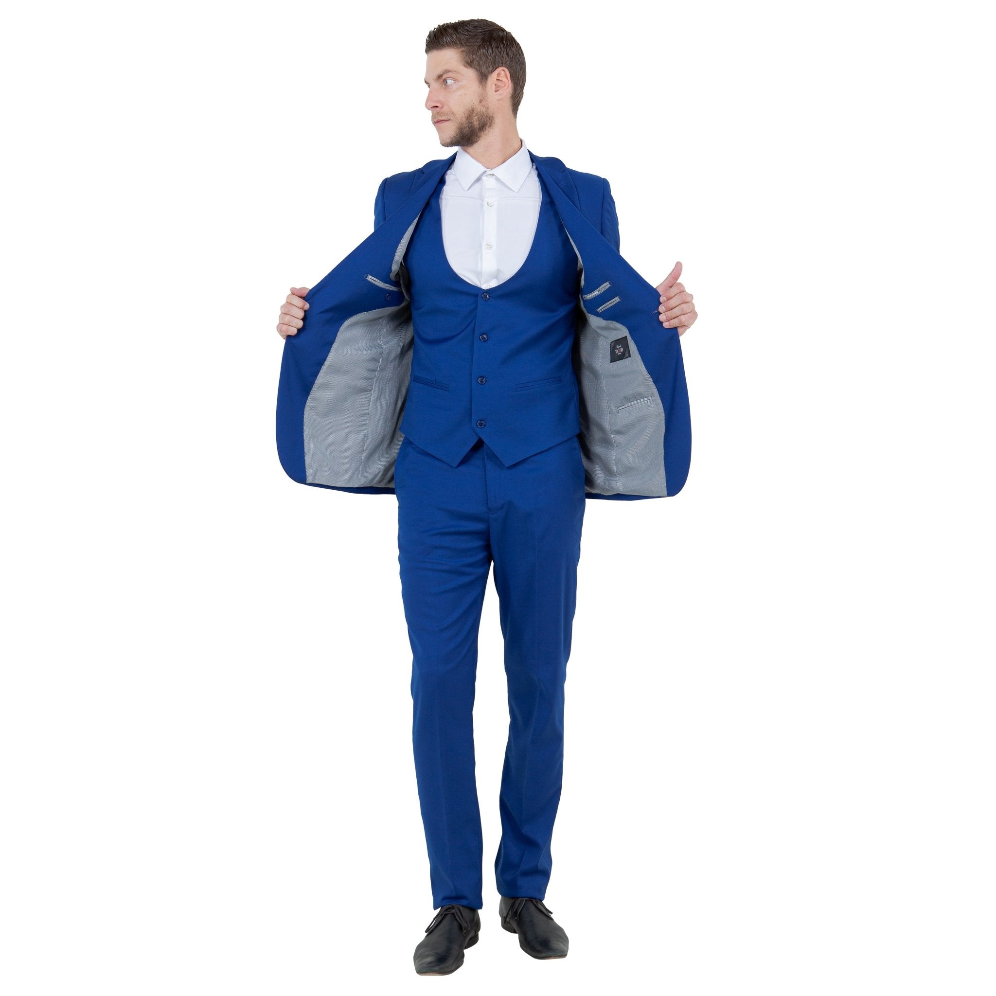 Indigo Men's Ultra Slim - Fit 3pc Suit w/ Expandable Waistband - Bundle Bus