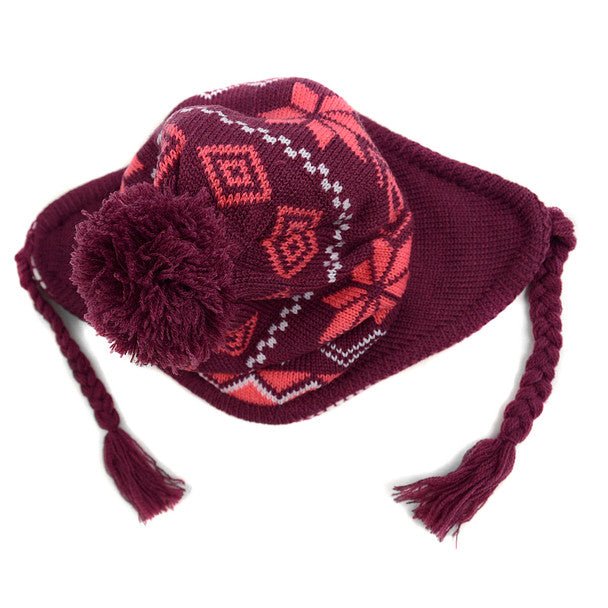Kid's Winter Knitted Ear Flap Lined Snowflake Pom Beanie Scarf with Tassel and Hat Set - KKWS1722 - Bundle Bus