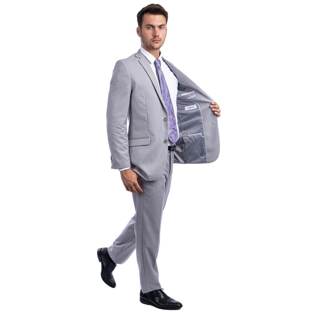 Light Grey Men's Hybrid - Fit 3pc Paisley Suit w/ Wide Black Shawl Collar - Bundle Bus