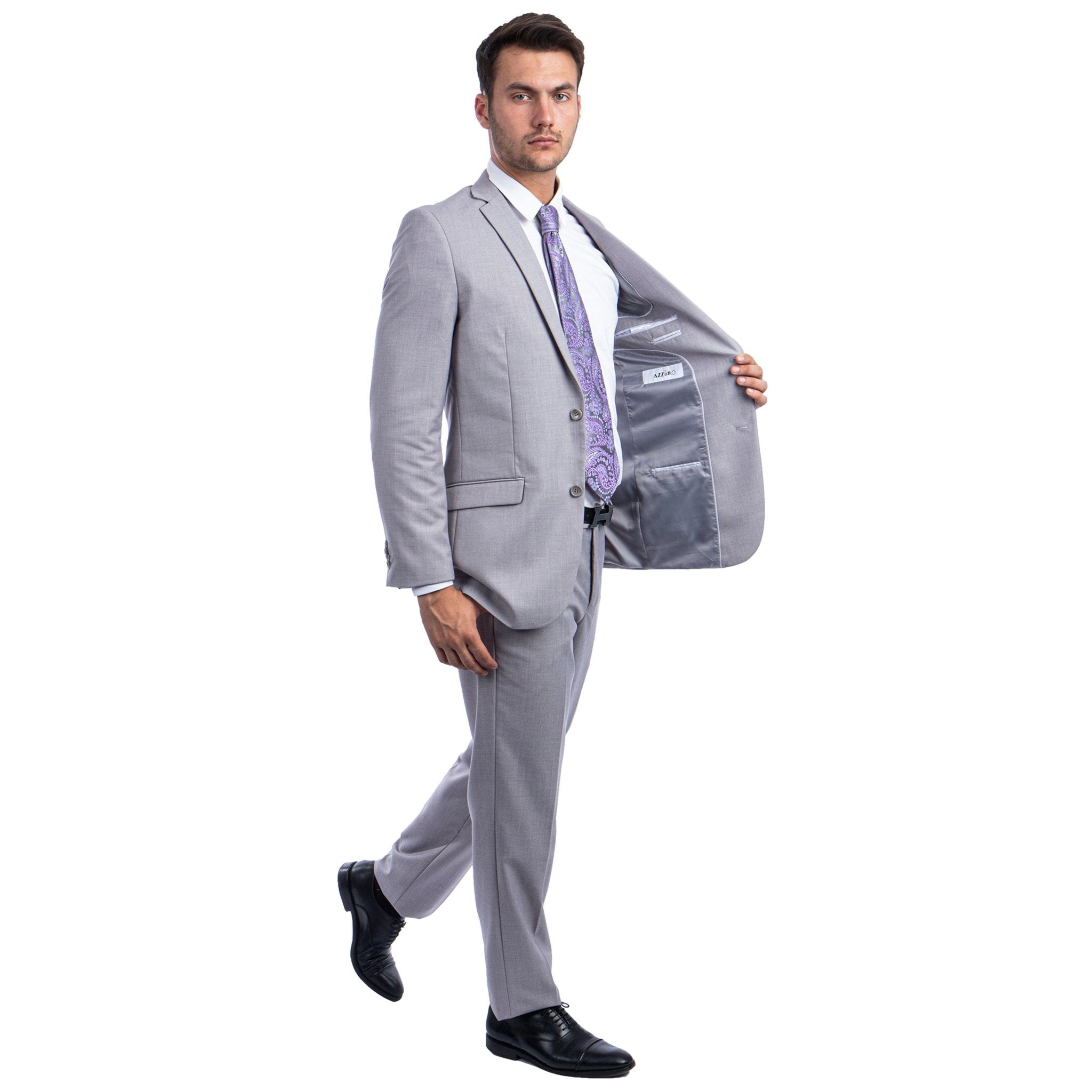 Light Grey Men's Hybrid - Fit 3pc Paisley Suit w/ Wide Black Shawl Collar - Bundle Bus