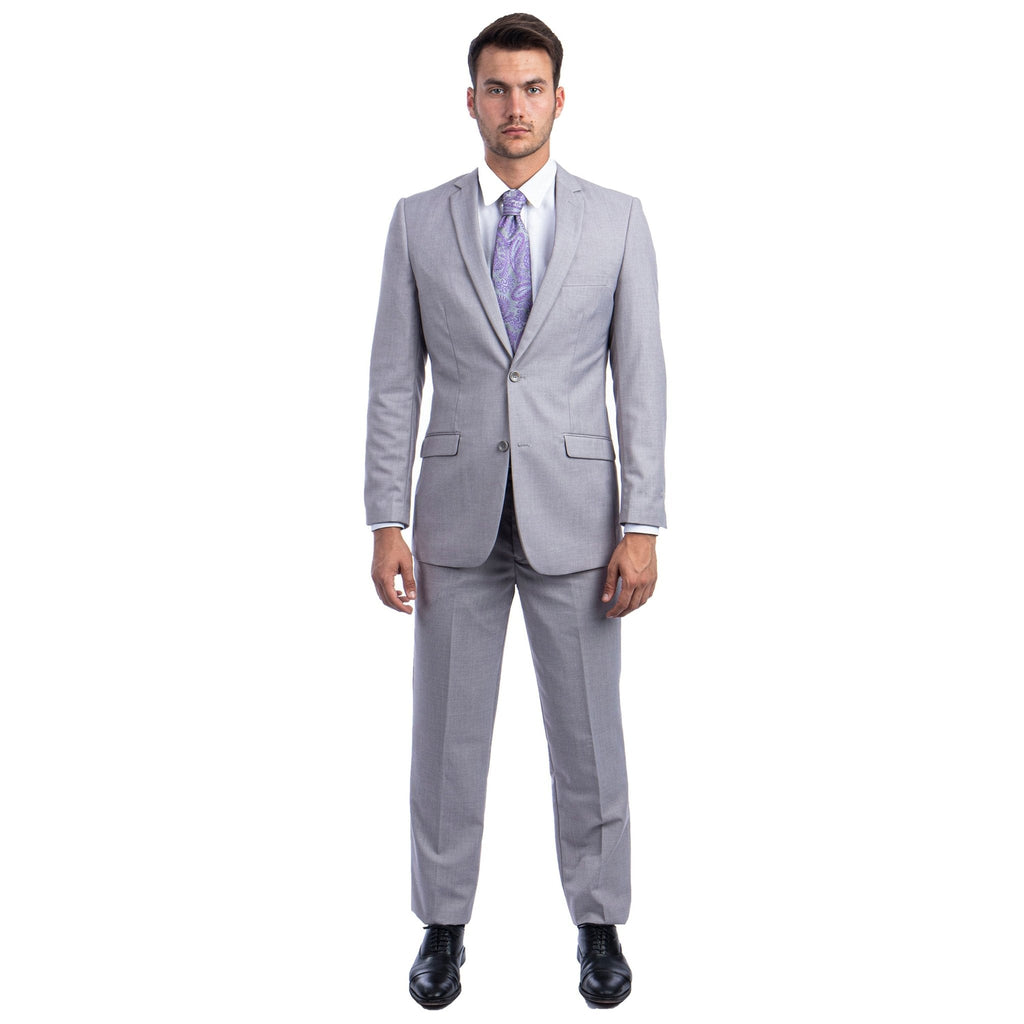 Light Grey Men's Hybrid - Fit 3pc Paisley Suit w/ Wide Black Shawl Collar - Bundle Bus