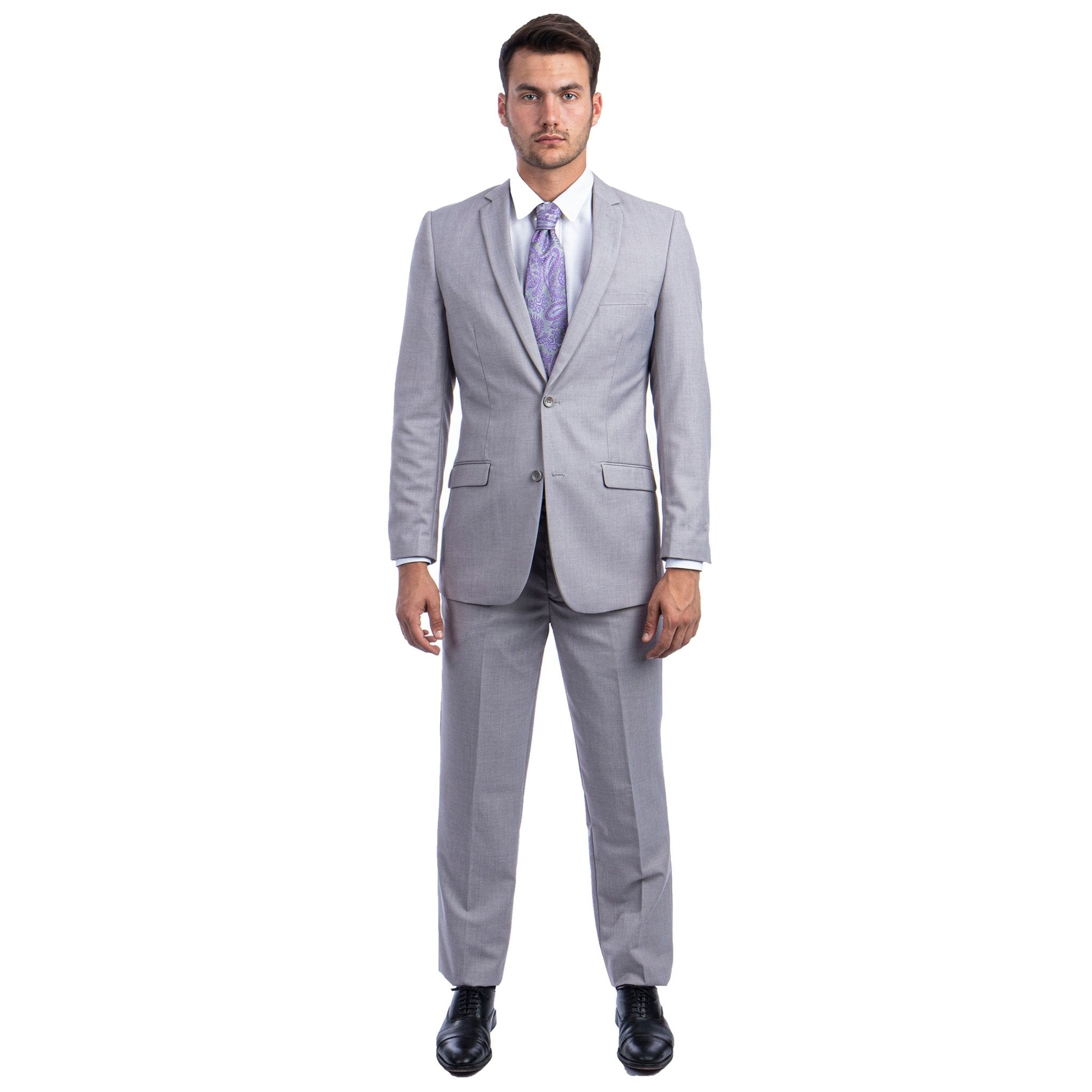 Light Grey Men's Hybrid - Fit 3pc Paisley Suit w/ Wide Black Shawl Collar - Bundle Bus