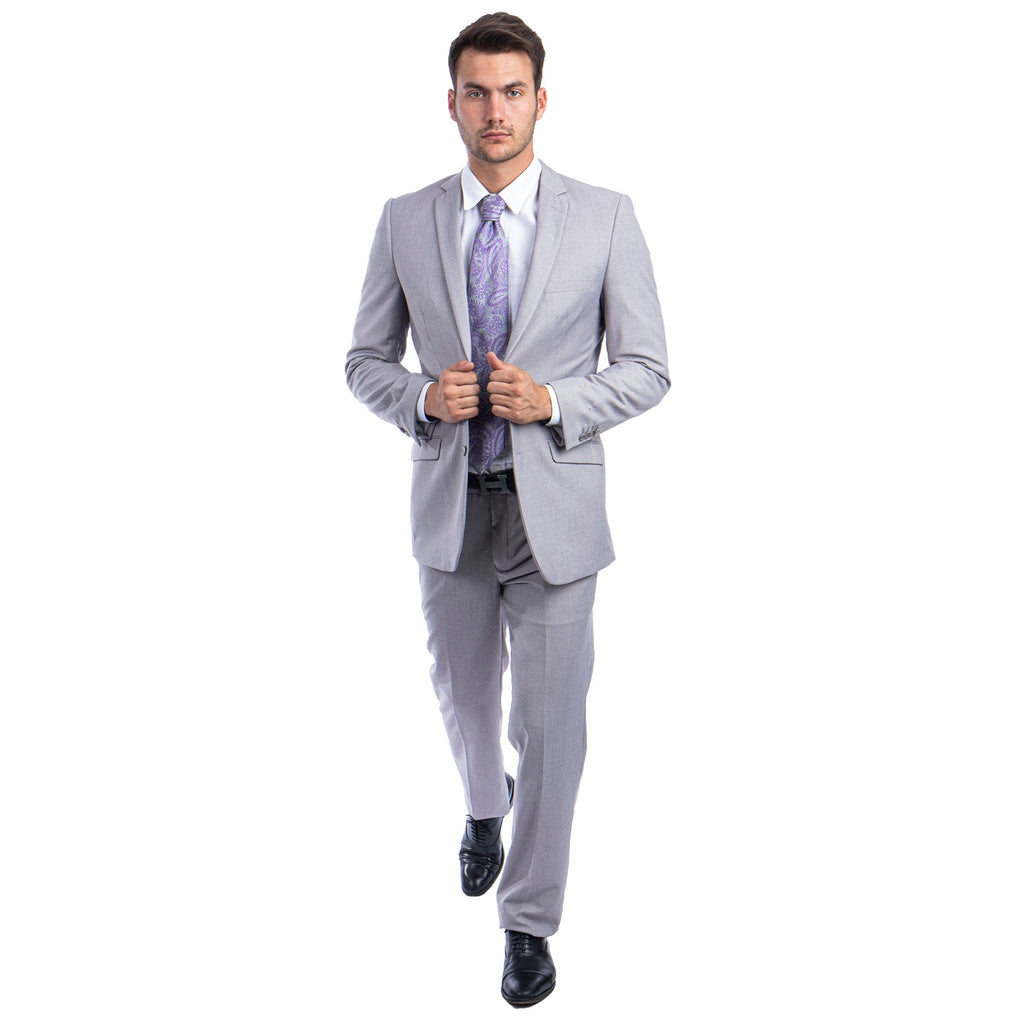 Light Grey Men's Hybrid - Fit 3pc Paisley Suit w/ Wide Black Shawl Collar - Bundle Bus