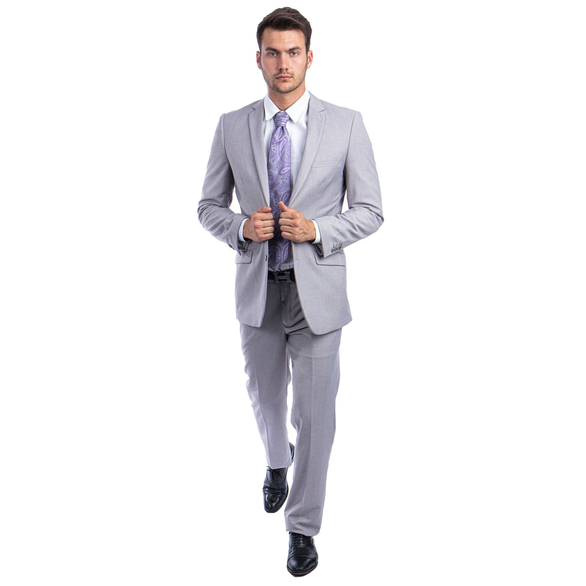 Light Grey Men's Hybrid - Fit 3pc Paisley Suit w/ Wide Black Shawl Collar - Bundle Bus