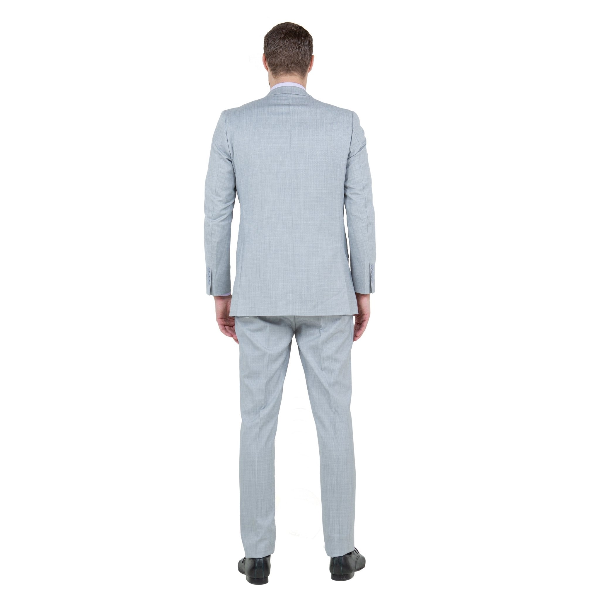Light Grey Men's Slim - Fit 3 - Piece Sharkskin Suit - Bundle Bus