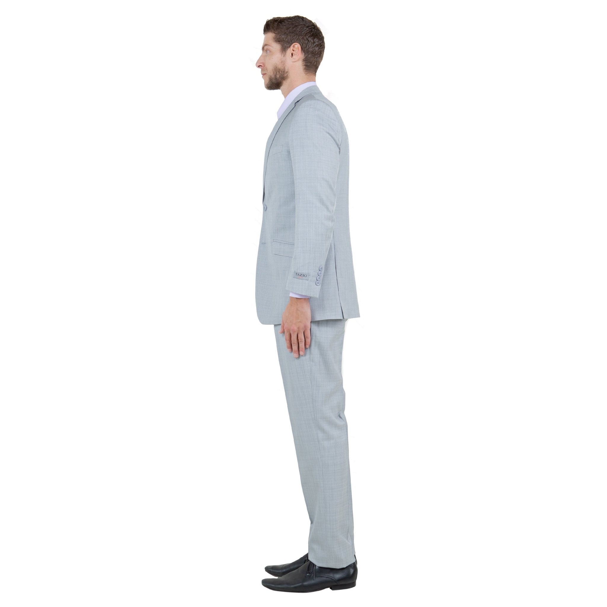 Light Grey Men's Slim - Fit 3 - Piece Sharkskin Suit - Bundle Bus